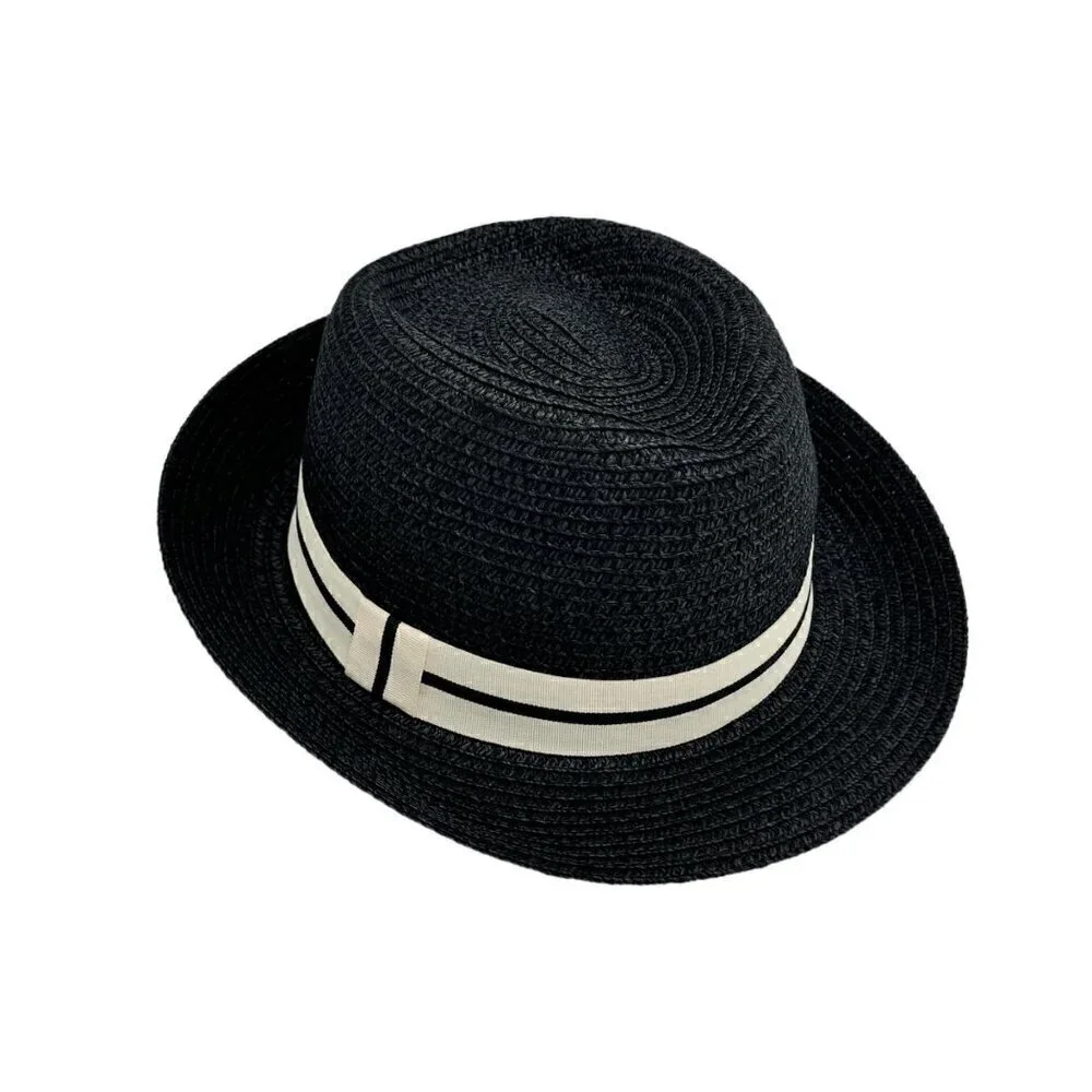 NWT Magid Hats Fedora Hat Black Straw White Ribbon Panama
